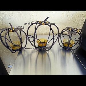 Decorative Pumpkin Candle Holders - Brown and Gold